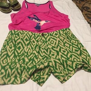 Cynthia Rowley Green and Cream Patterned Women Shorts